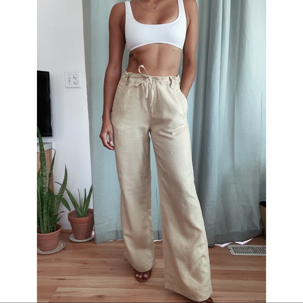 New Ralph Lauren High Waisted Linen Pants - Tan